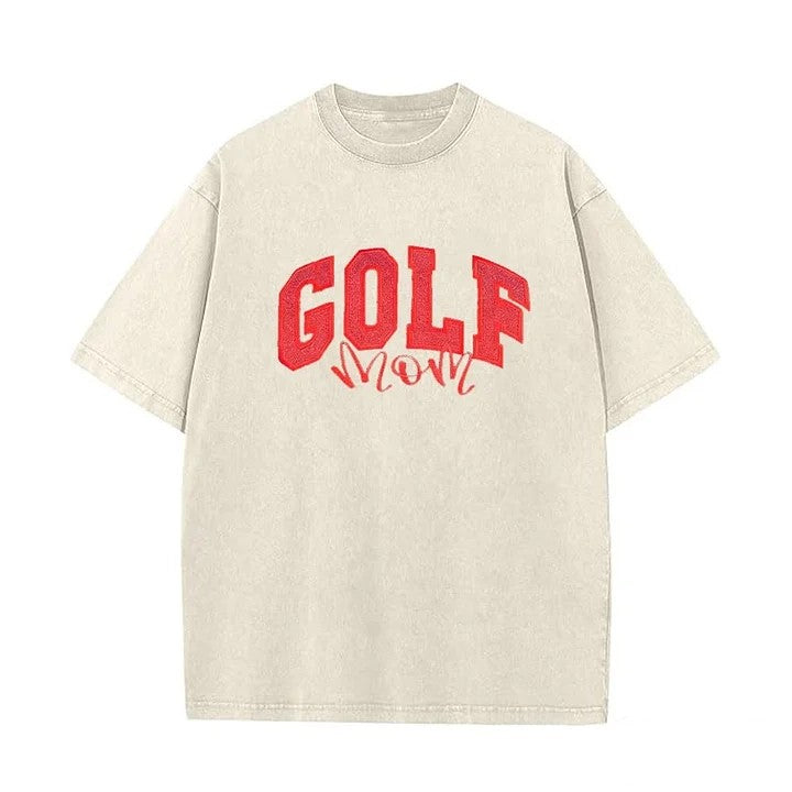 Personalized Custom Glitter Embroidered Golf Mom Washed T-shirt