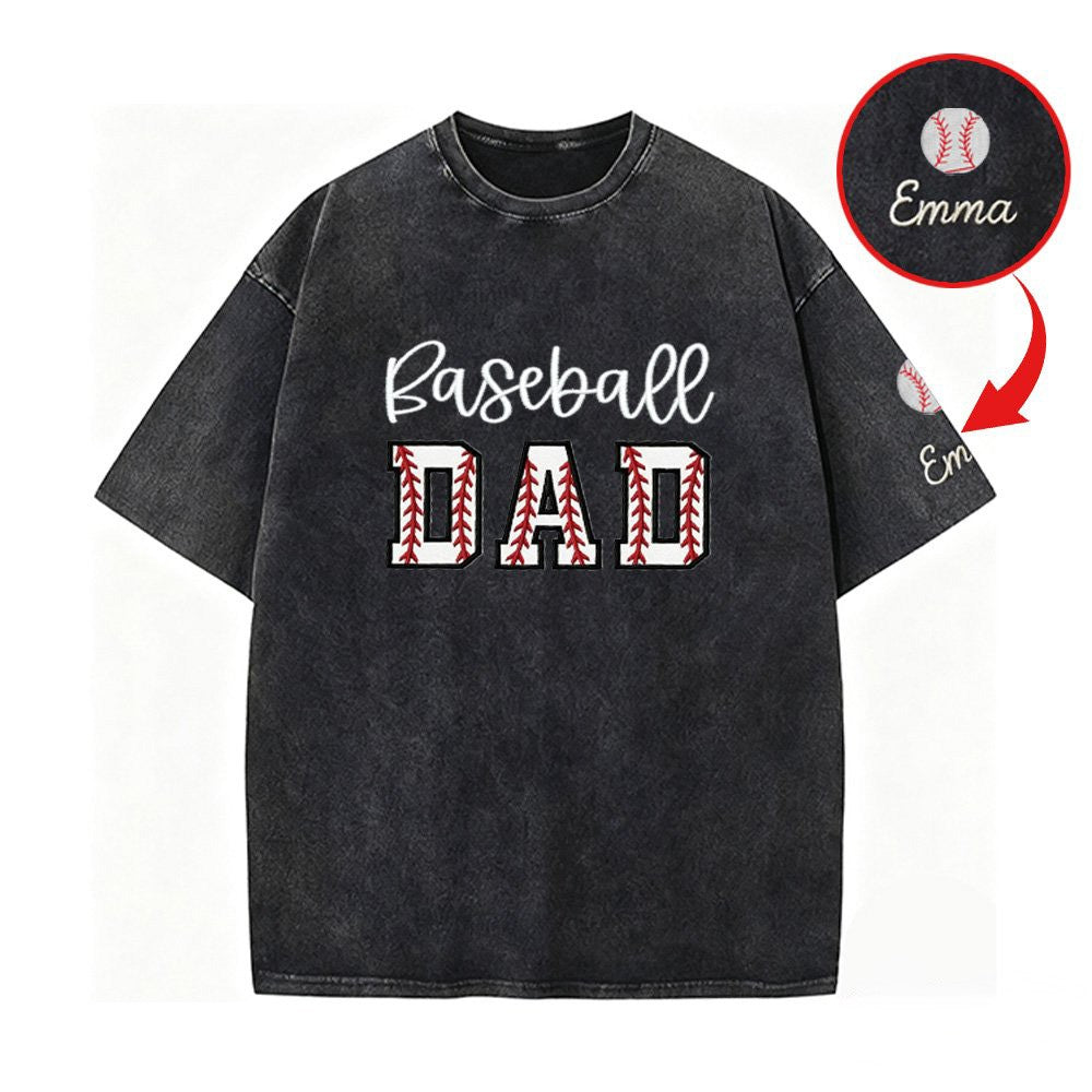 Baseball DAD or MOM Applique Embroidery Personalized Washed T-Shirt | Gifts for Sports Mom