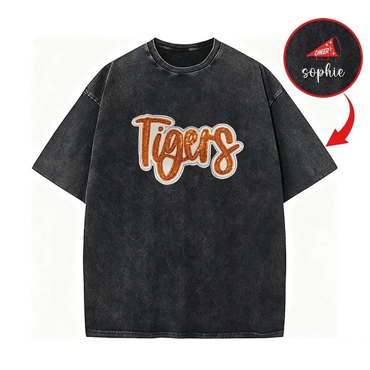 Embroidery Custom Team Name Sequin Applique Coquette Side Bow Washed Shirt