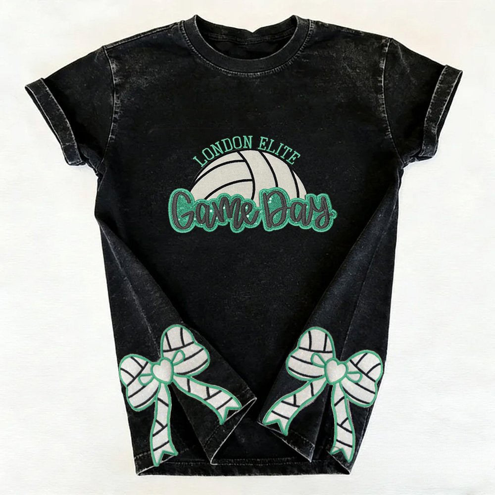 Volleyball Game Day Washed T-shirt with Side Bows | Gifts for Sports Mom