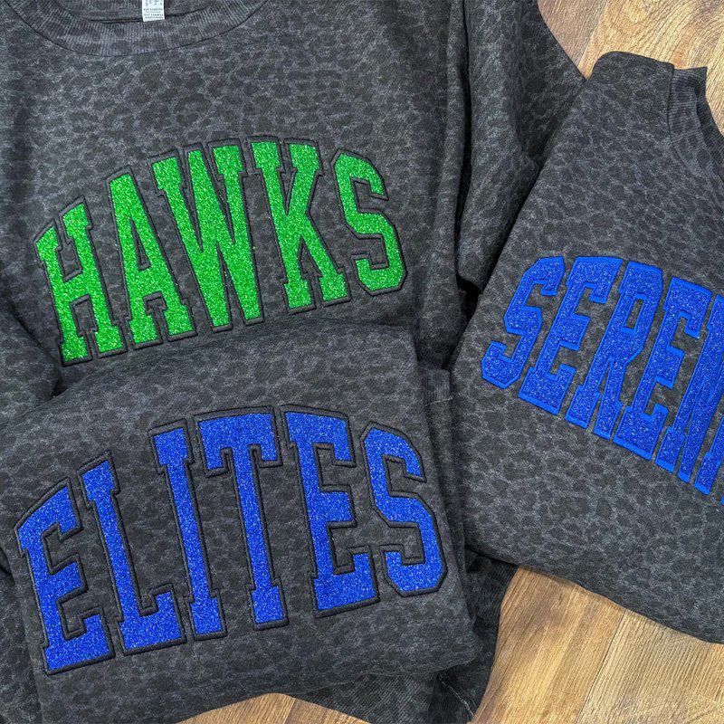 Personalized Custom Glitter Embroidered Team Name Mascot Camo Sweatshirt T-Shirt