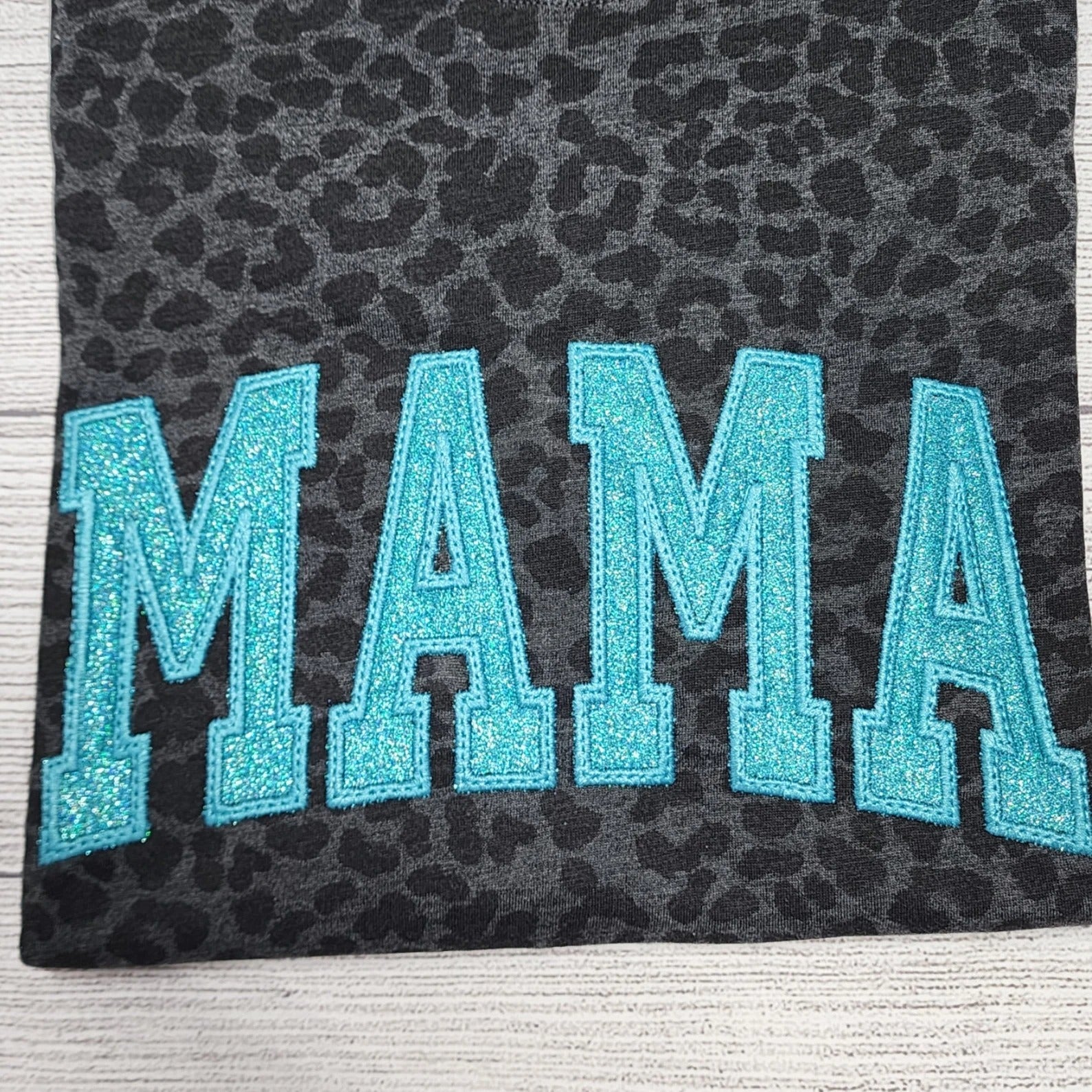 Custom Embroidered Black Leopard Mama Shirt Black Glitter Monochromatic Tee Mothers Day Gift for Mom