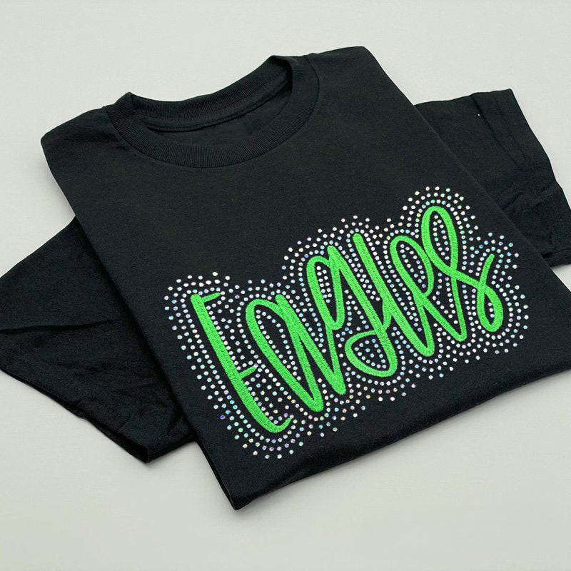 Embroidered and Bling Crewneck School Spirit Sweatshirt Team Mascot T-Shirt