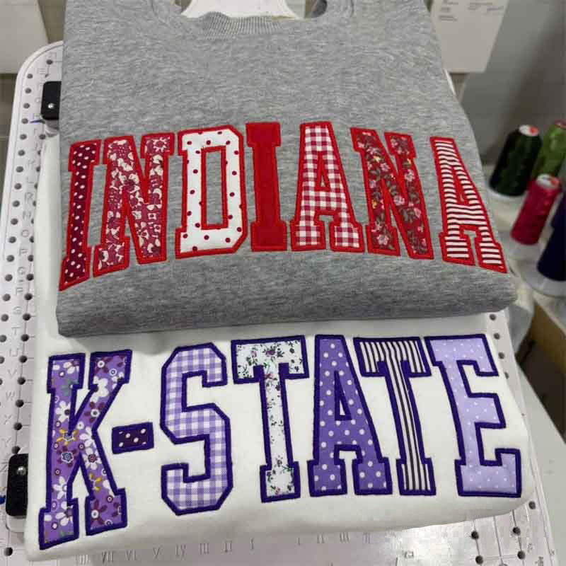Custom Patchwork Fabric Embroidered Sweatshirt Team and School Name Applique Varsity Letters