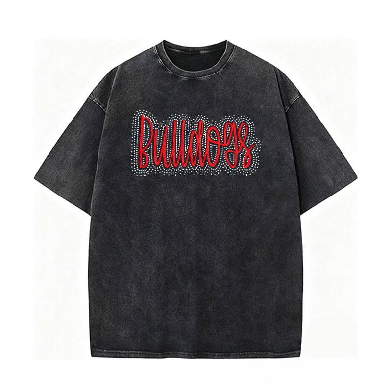 Embroidered and Bling Vintage Shirt School Spirit Team Mascot Washed T-Shirt