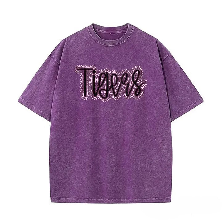 Embroidered and Bling Vintage Shirt School Spirit Team Mascot Washed T-Shirt