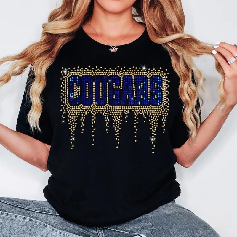 Spangle Bling Cheer Team Shirt with Faux Rhinestone Personalized Gift for Sports Fans