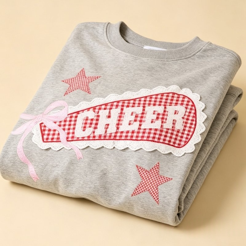Custom Plaid Appliqué Horn Sweatshirt Personalized Cheer Crewneck Cozy Embroidered Sweatshirt