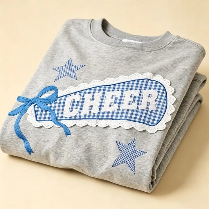 Custom Plaid Appliqué Horn Sweatshirt Personalized Cheer Crewneck Cozy Embroidered Sweatshirt