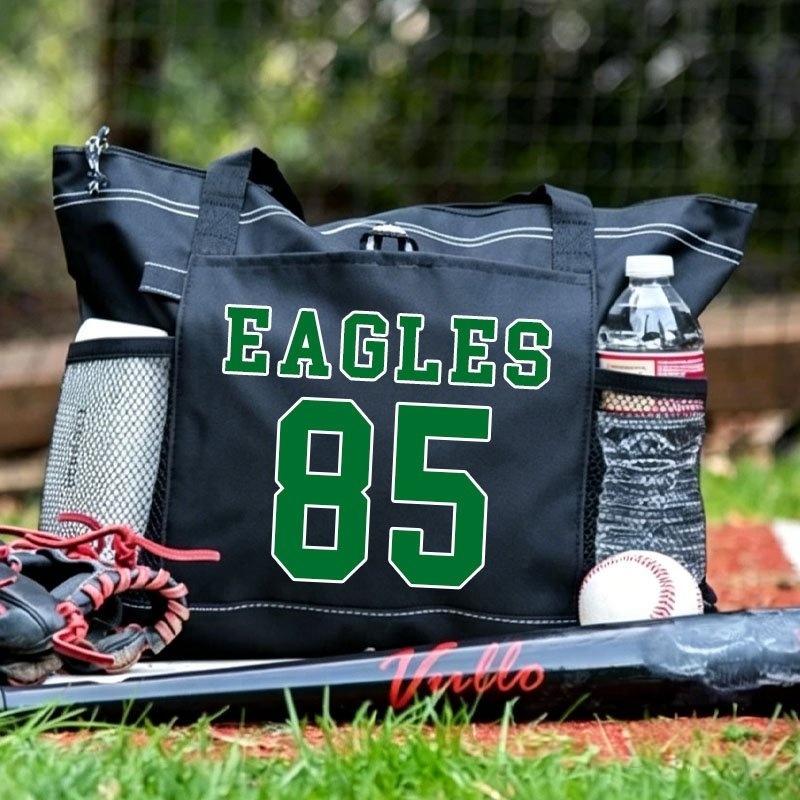 Personalized Custom Team Name and Number Zipper Tote Bag Personalized Name Bag for Sport Lover