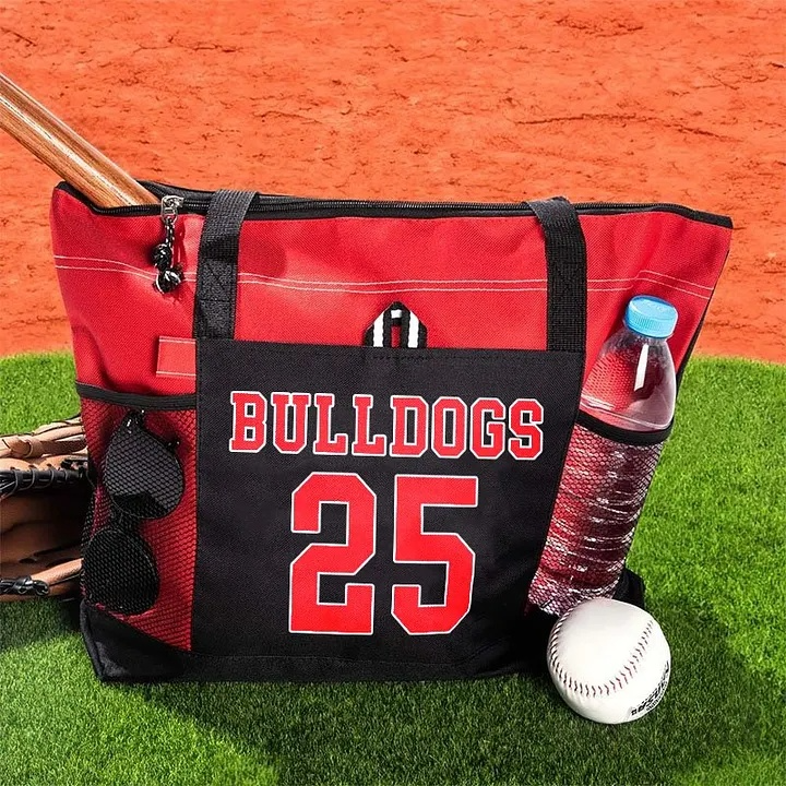 Personalized Custom Team Name and Number Zipper Tote Bag Personalized Name Bag for Sport Lover