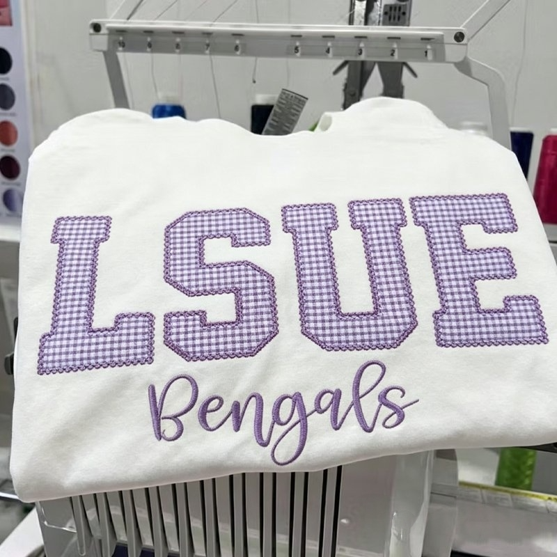 Custom Gingham Appliqué Sweatshirt Personalized Plaid Name Crewneck Cozy Embroidered Sweatshirt