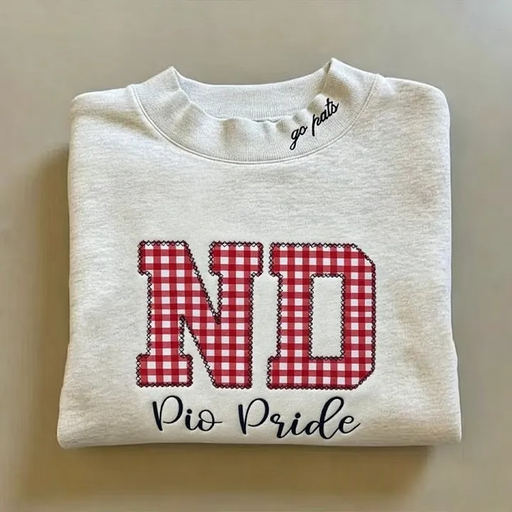Custom Gingham Appliqué Sweatshirt Personalized Plaid Name Crewneck Cozy Embroidered Mock Neck Pullover