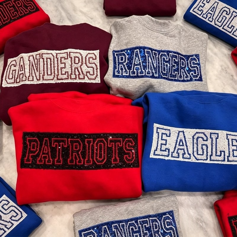 Embroidered Sequined School Spirit Sweatshirt with Custom Team Name