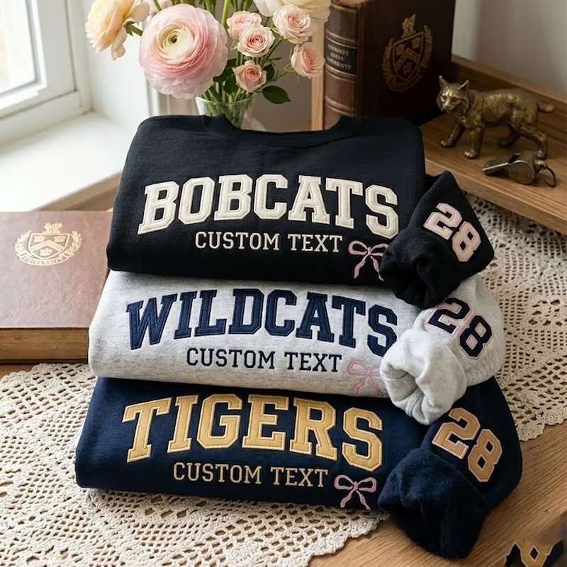 Embroidery Custom Text Sweatshirt with Custom Number on sleeves