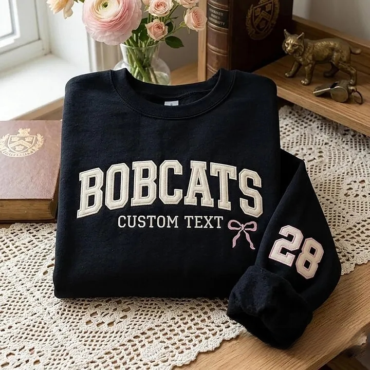 Embroidery Custom Text Sweatshirt with Custom Number on sleeves