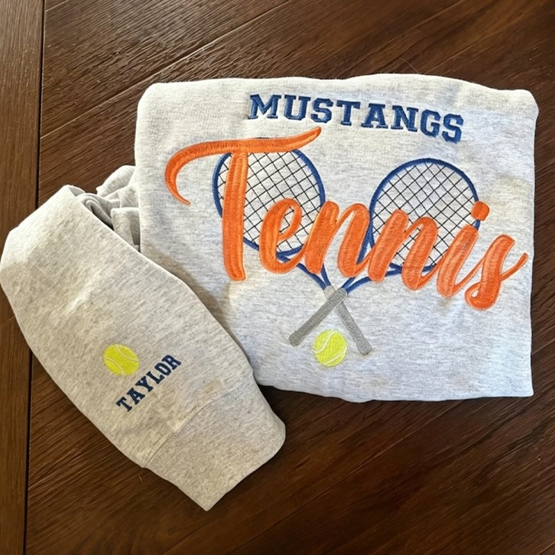 Embroidery Custom Text Sweatshirt with Custom Team Name and Tennis Icon