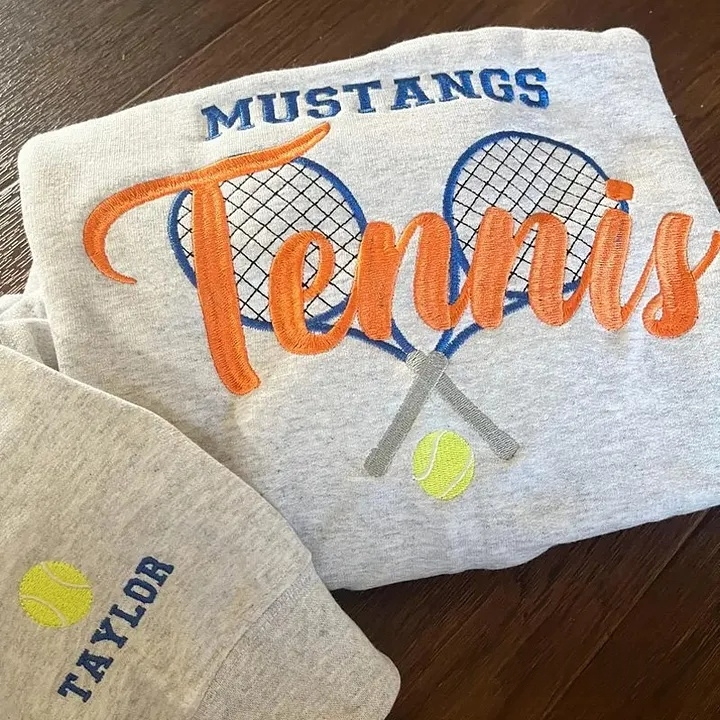 Embroidery Custom Text Sweatshirt with Custom Team Name and Tennis Icon