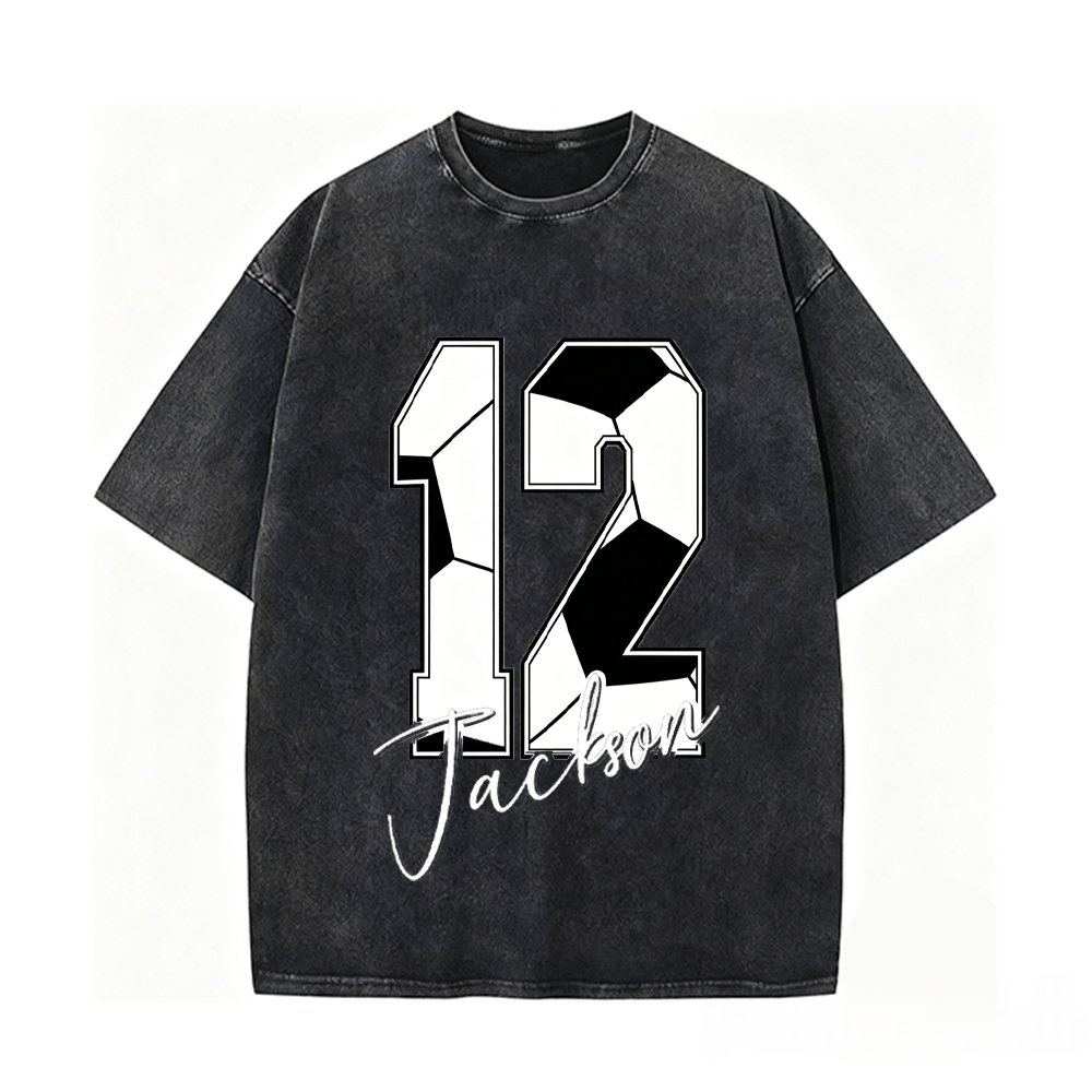 Custom Soccer Style Name Number Washed T-Shirt Sport Team Gift