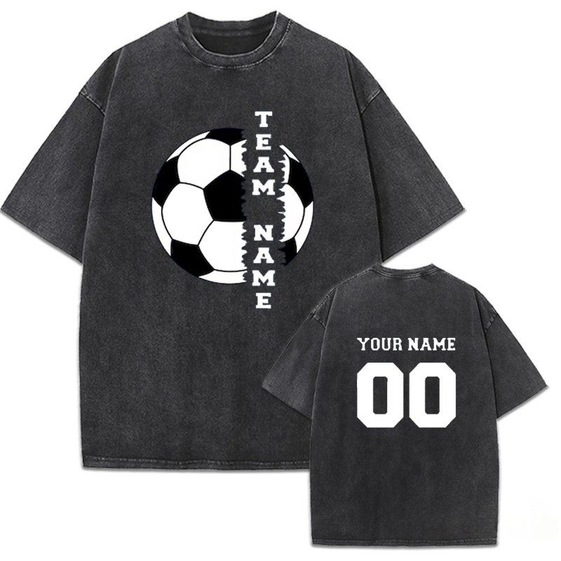 Custom Soccer Team Name and Back Number Washed T-Shirt Sport Team Gift