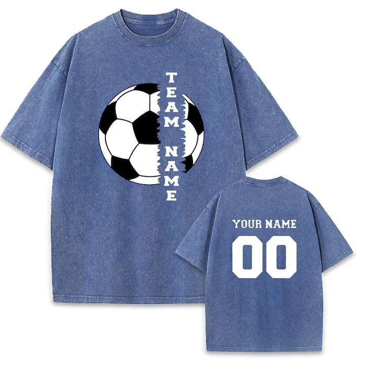 Custom Soccer Team Name and Back Number Washed T-Shirt Sport Team Gift