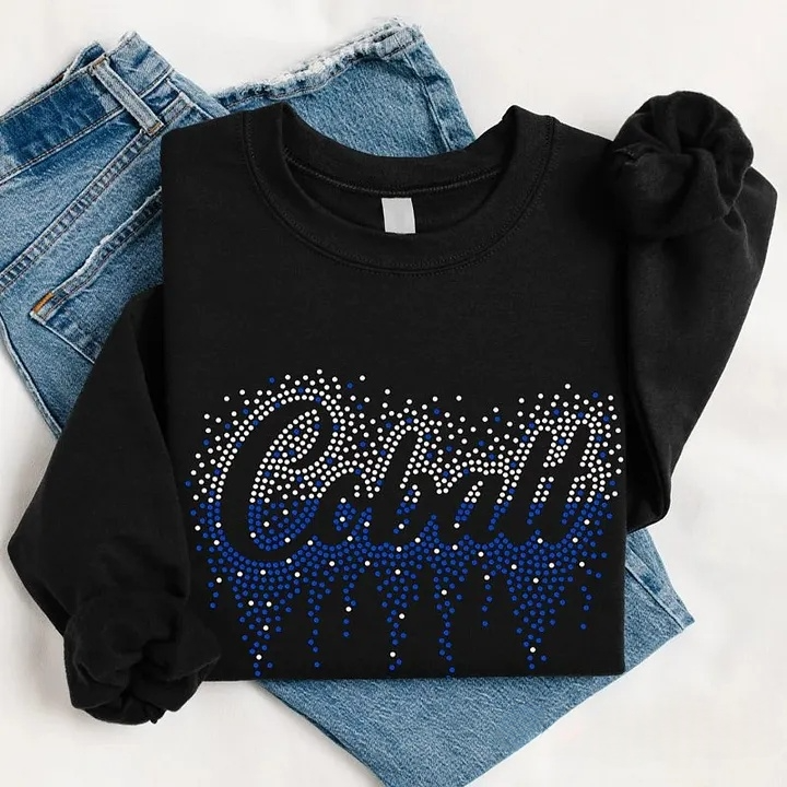 Custom Text with Two Tone Faux Rhinestone Shirt and Glitter Personalized Sports Gift