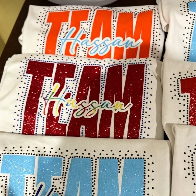 Custom Team Name Faux Rhinestone Shirt and Glitter Personalized Sweatshirt