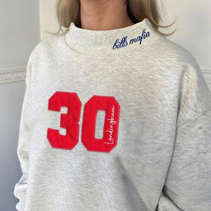 Custom Sports Number Embroidered Fabric Number Mock Neck Sweatshirt Team or Player Mockneck