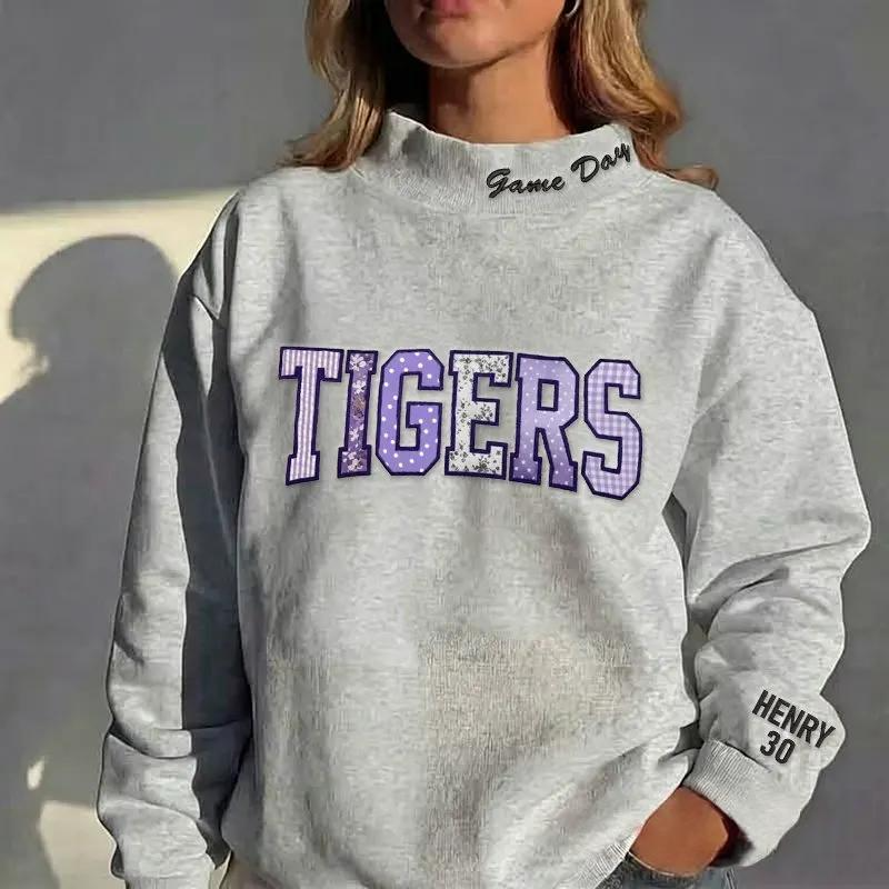 Custom Patchwork Fabric Embroidered Mockneck Team Name Sweatshirt – Stand-up Collar