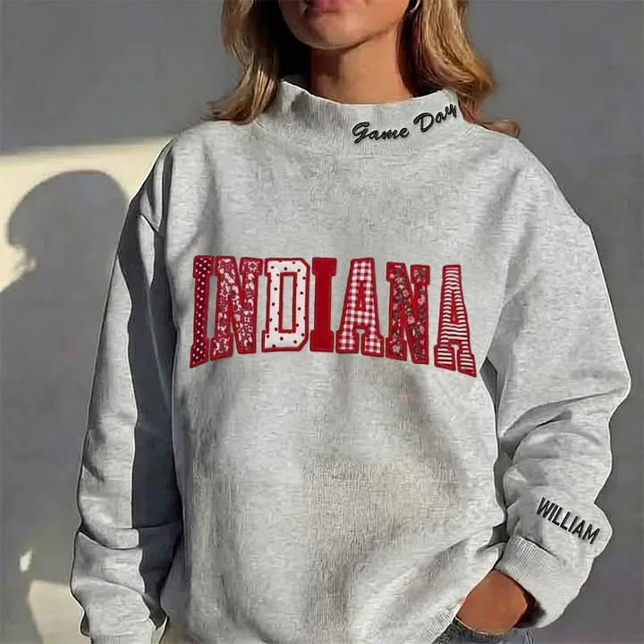 Custom Patchwork Fabric Embroidered Mockneck Team Name Sweatshirt – Stand-up Collar