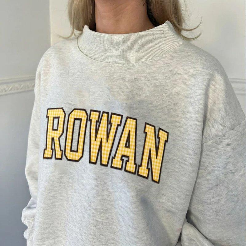Custom Varsity Letter Sweatshirt Gingham Applique Embroidery Mock Pullover