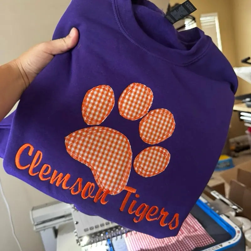 Custom Clemson Gameday Women’s Team Spirit Sweatshirt – Applique Embroidered Tigers Side Bow Pullover