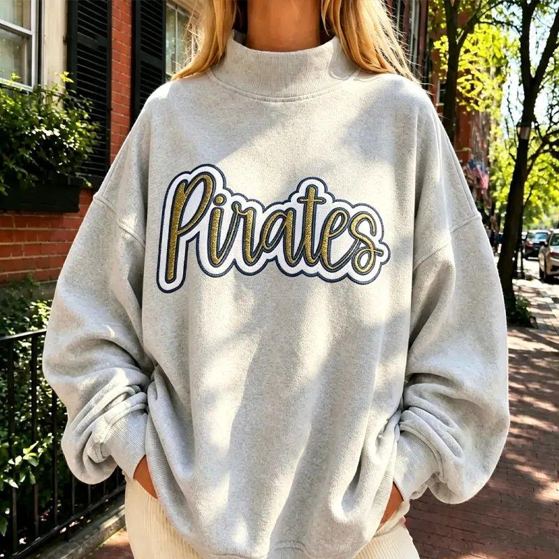 Personalized Bling Sweatshirt Custom Glitter Text Crewneck Cozy Embroidered Mock Neck Pullover