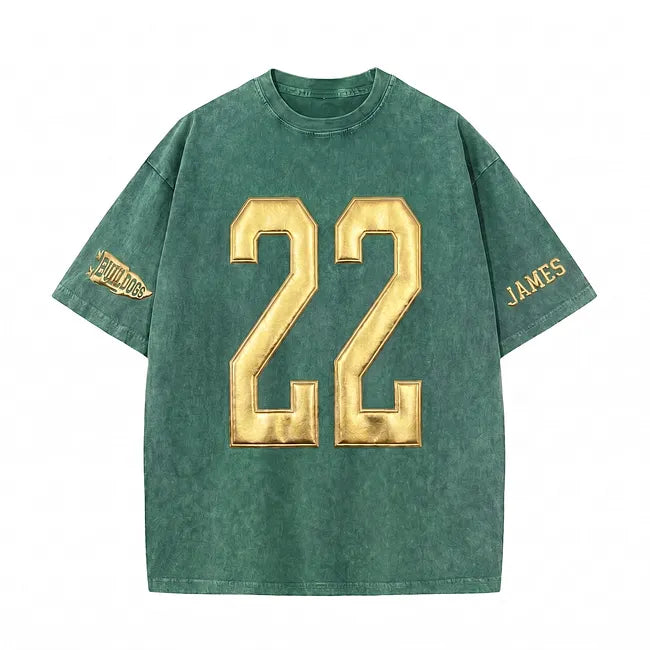 Custom Metallic Puff Number Washed T-Shirt | Personalized Team Name Game Day Tee | Vintage School Spirit Shirt