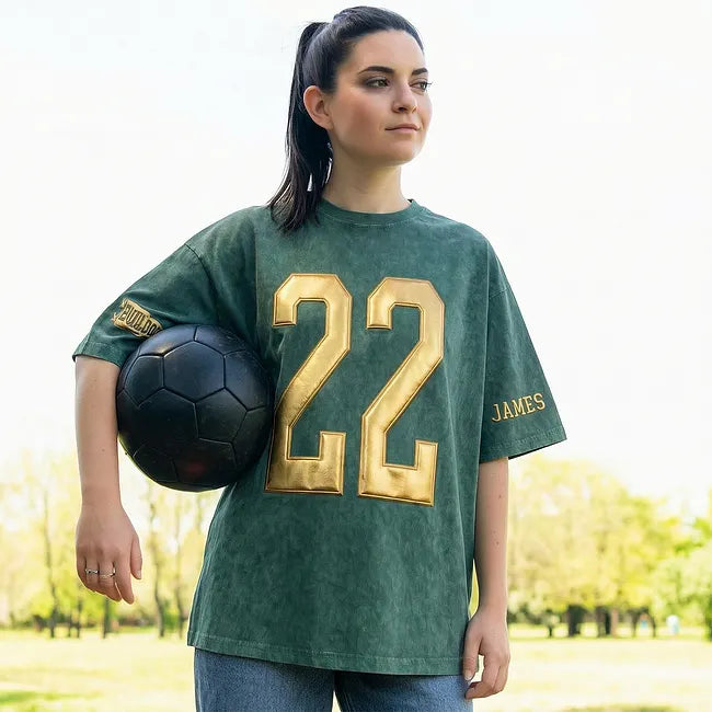 Custom Metallic Puff Number Washed T-Shirt | Personalized Team Name Game Day Tee | Vintage School Spirit Shirt