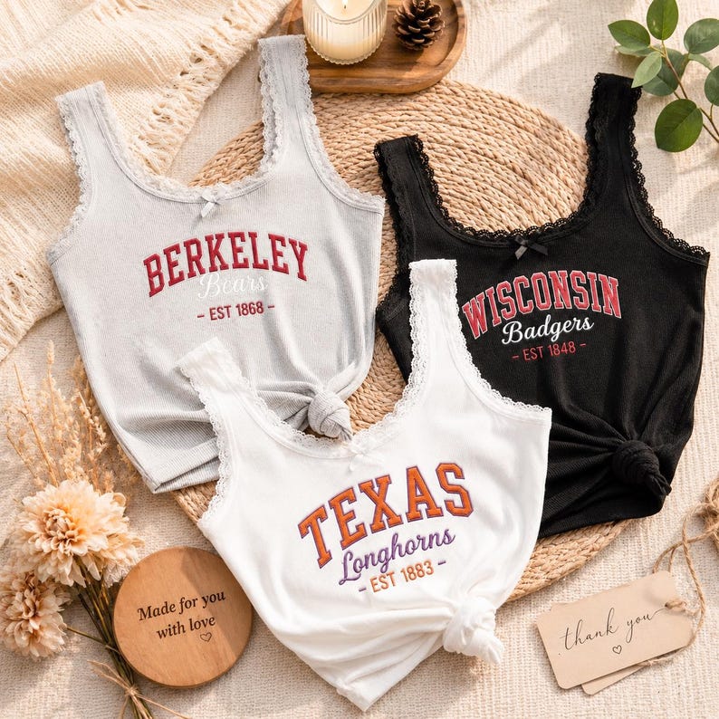 Custom Embroidered Game Day Lace Cami - Personalized Retro College Mascot