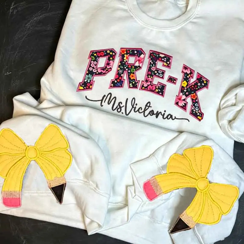 Custom Embroidered Name and Grade Teacher Sweatshirt T-Shirt Back to School Gift