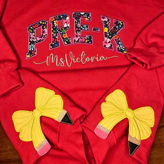 Custom Embroidered Name and Grade Teacher Sweatshirt T-Shirt Back to School Gift