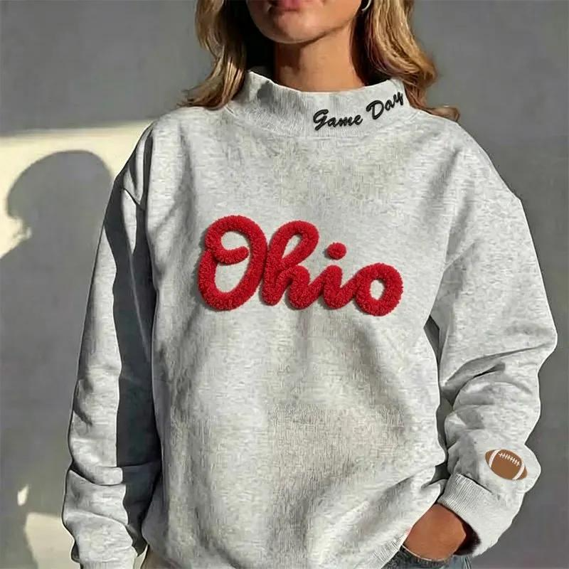 Personalized Chenille YARN EMBROIDERED Game Day Sports Team Mockneck Sweatshirt – Stand-up Collar