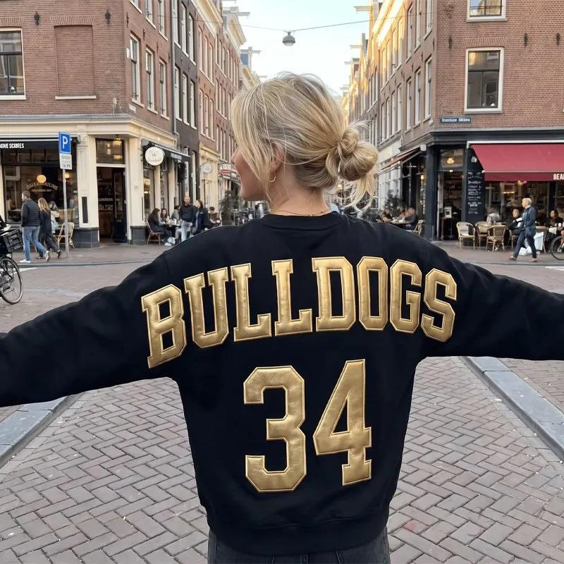 Custom Metallic Puff Football Sweatshirt Personalized Team Name and Number Jersey Game Day Spirit Crewneck