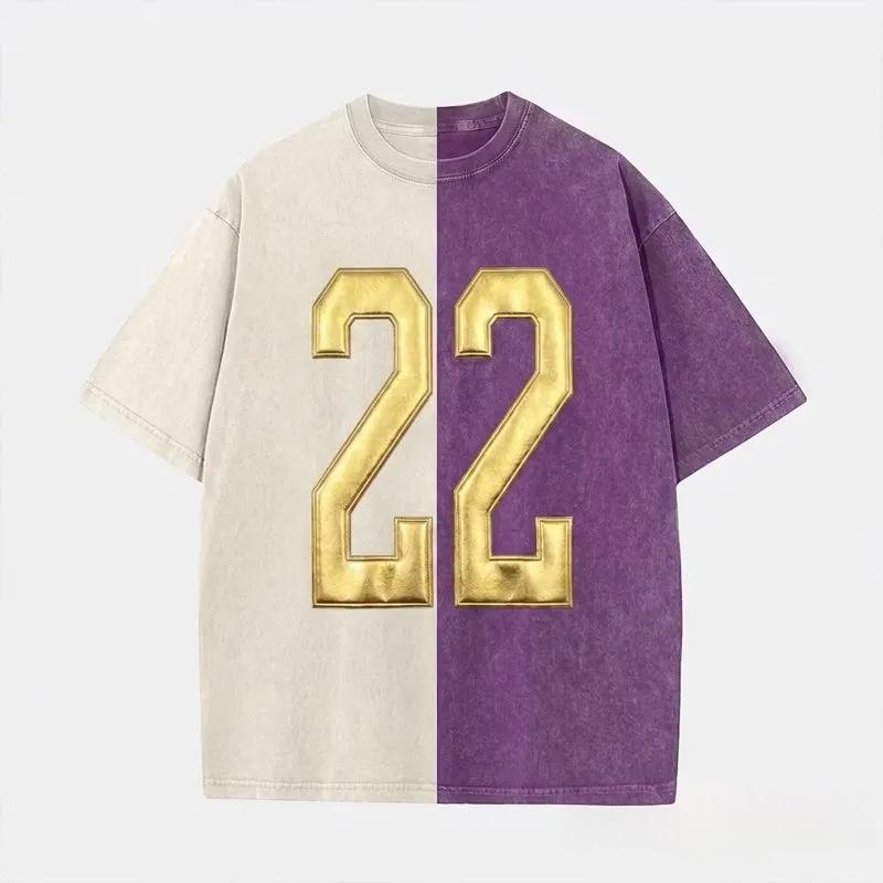 Custom Metallic Puff Number or Letter Sport Team Two Tone Washed T-Shirt