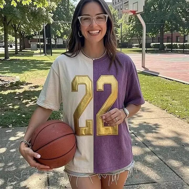 Custom Metallic Puff Number or Letter Sport Team Two Tone Washed T-Shirt