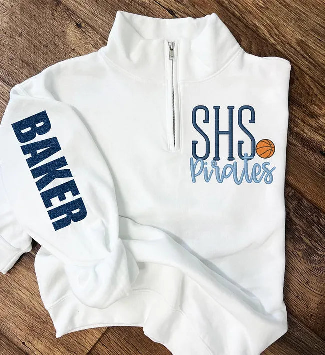 Personalized Football Quarter Zip Pullover – Custom Team Abbreviation & Glitter Sleeve Name