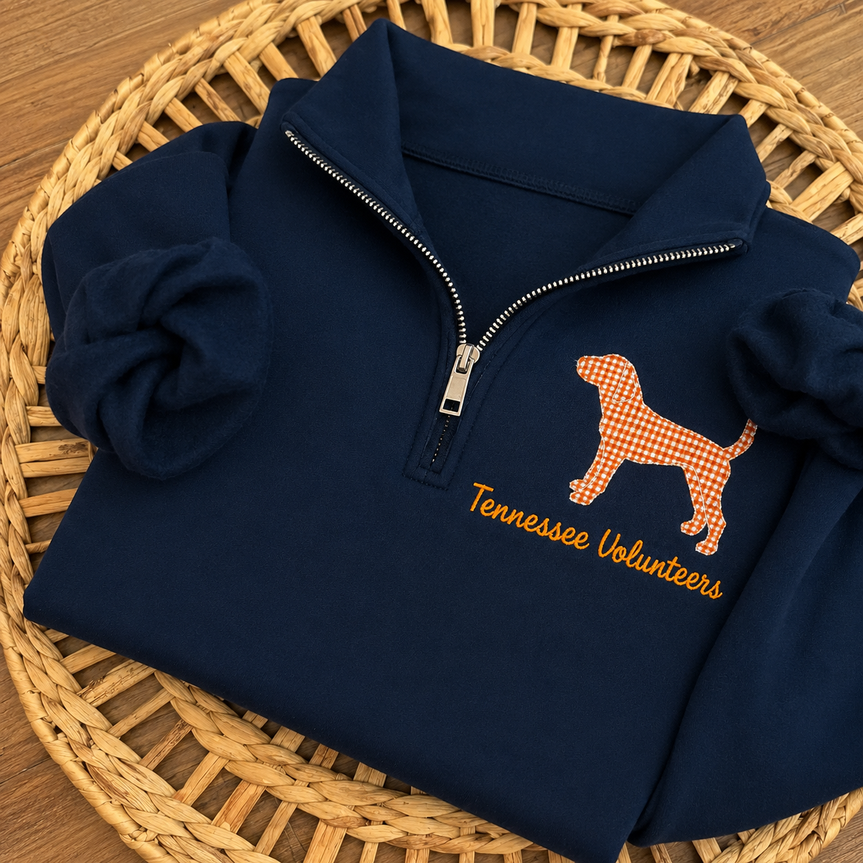 Custom Team Spirit Quarter-Zip Sweatshirt | Gingham Dog Applique Embroidered Pullover | Game Day Wear