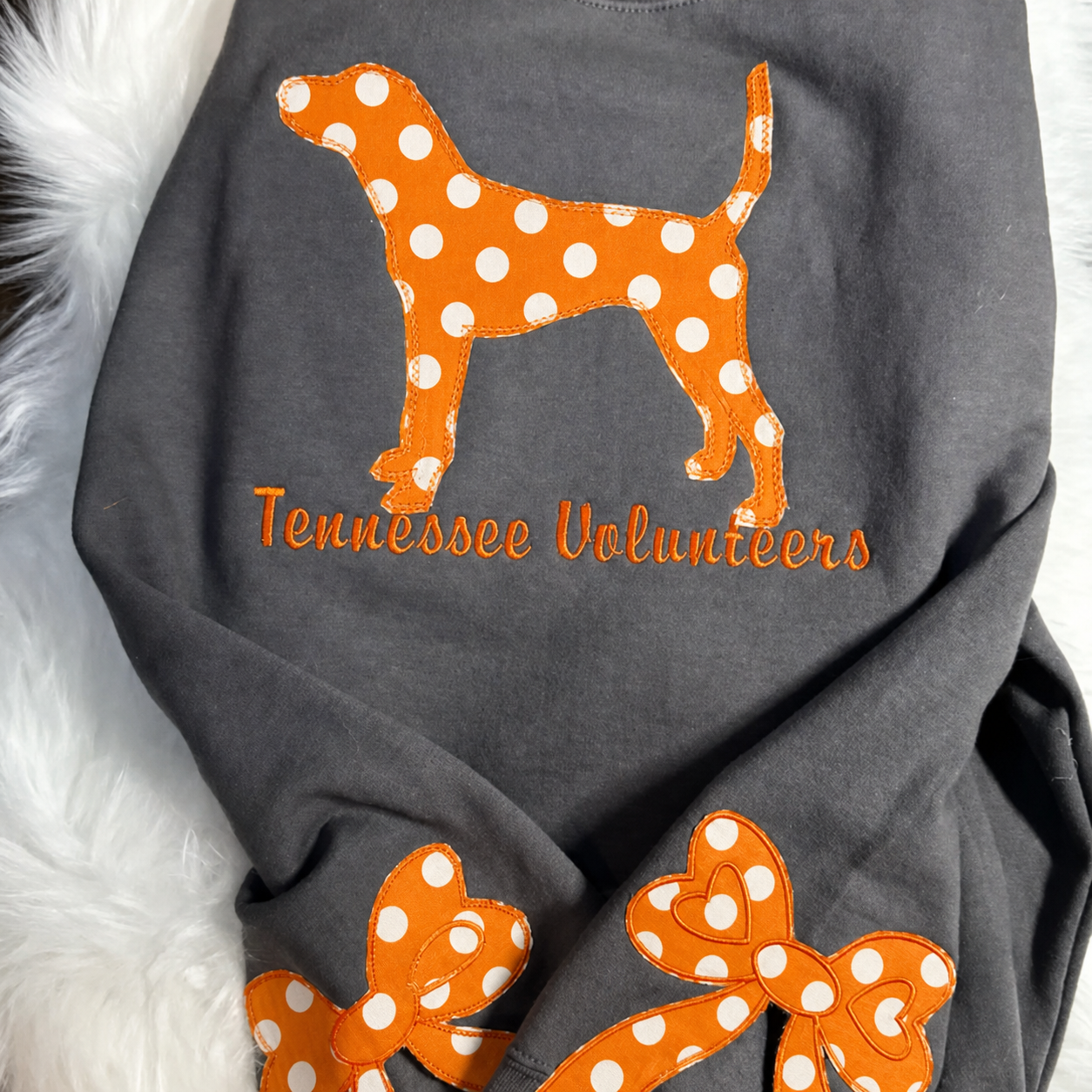 Custom Team Spirit Sweatshirt – Polka Dot Mascot Applique Embroidered Side Bow Game Day Pullover | Game Day Wear