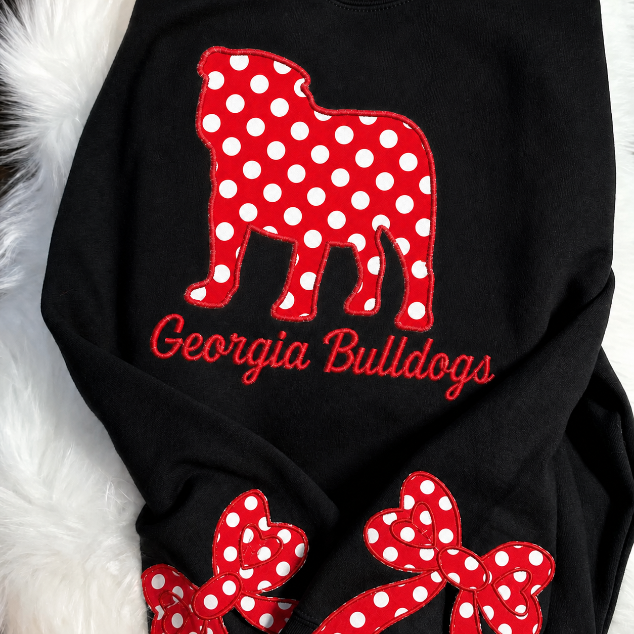 Custom Team Spirit Sweatshirt – Polka Dot Mascot Applique Embroidered Side Bow Game Day Pullover | Game Day Wear