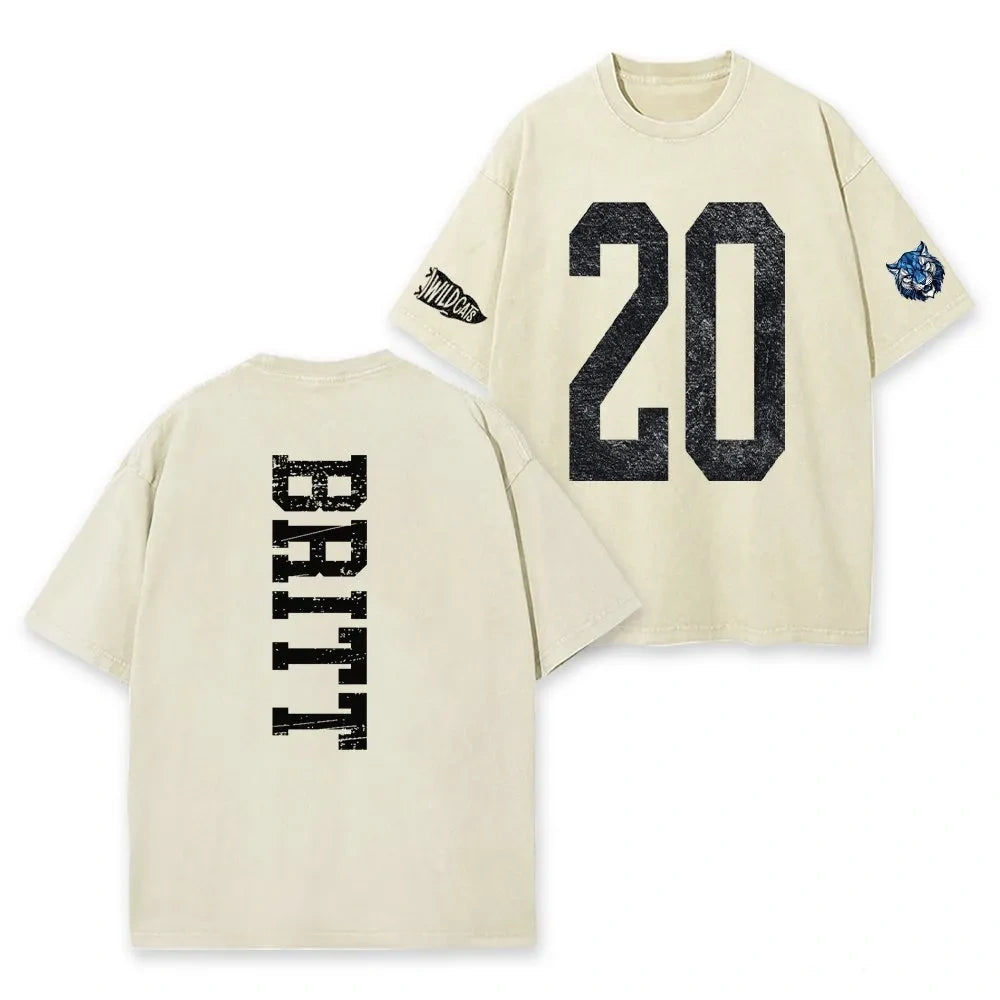 Custom Vintage Varsity Number & Name Washed T-Shirt – Personalized Game Day School Spirit Tee | Game Day Wear