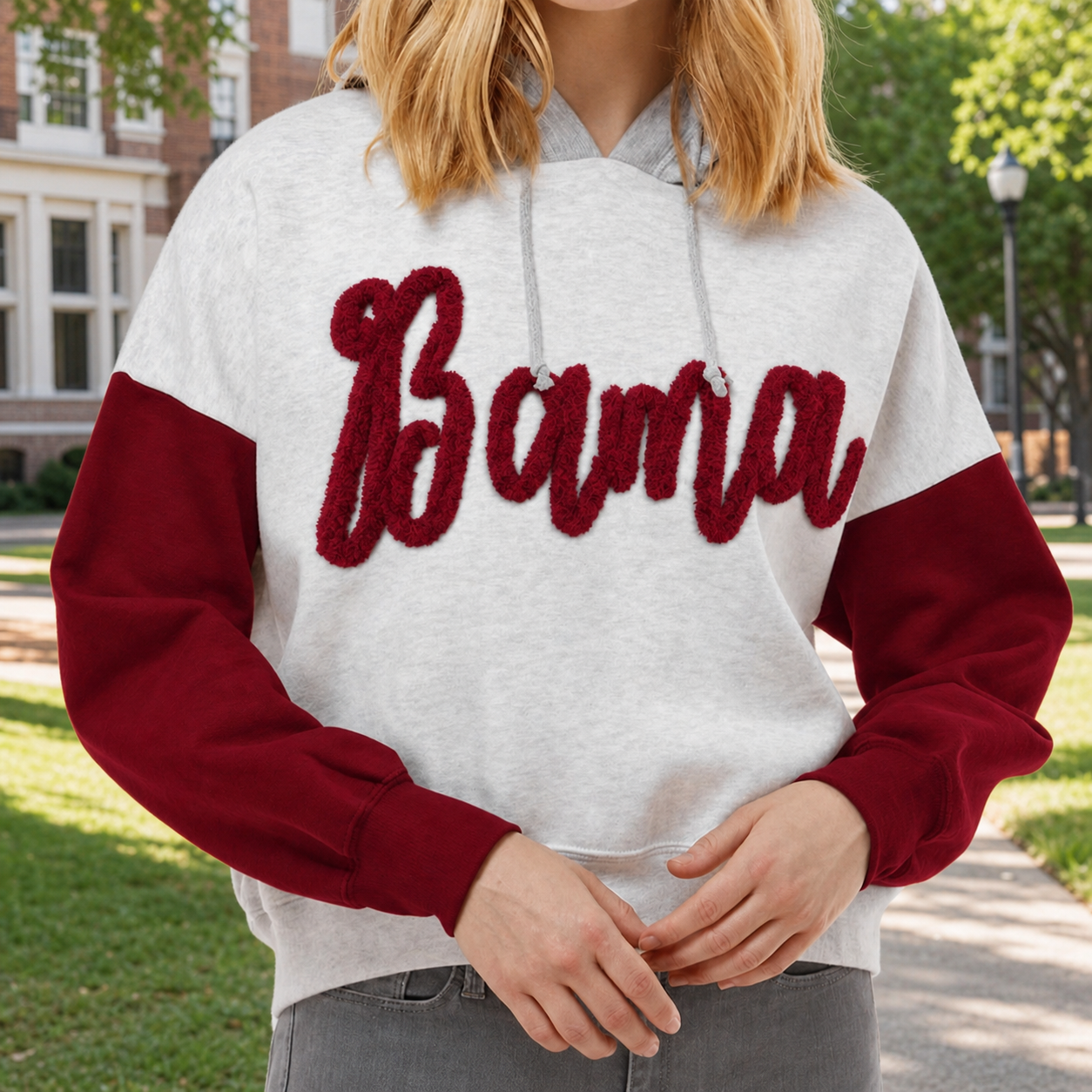 Custom Two-Tone Chenille Embroidered Hoodie – Personalized Team Name Colorblock Sweatshirt | Game Day Wear