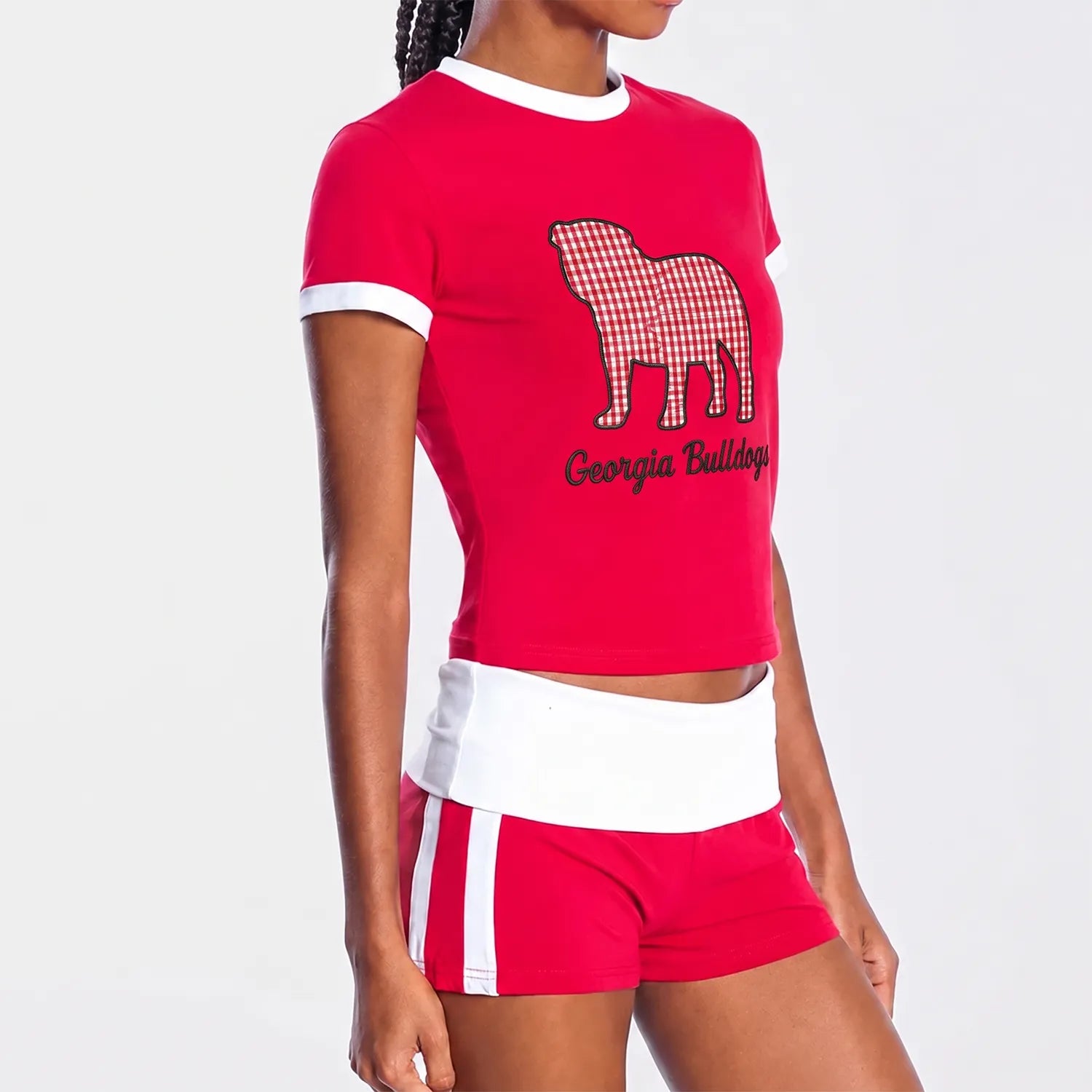 Custom Baby Tee – Personalized Mascot Icon & Text Appliqué Embroidery Game Day Ringer Shirt | Game Day Wear