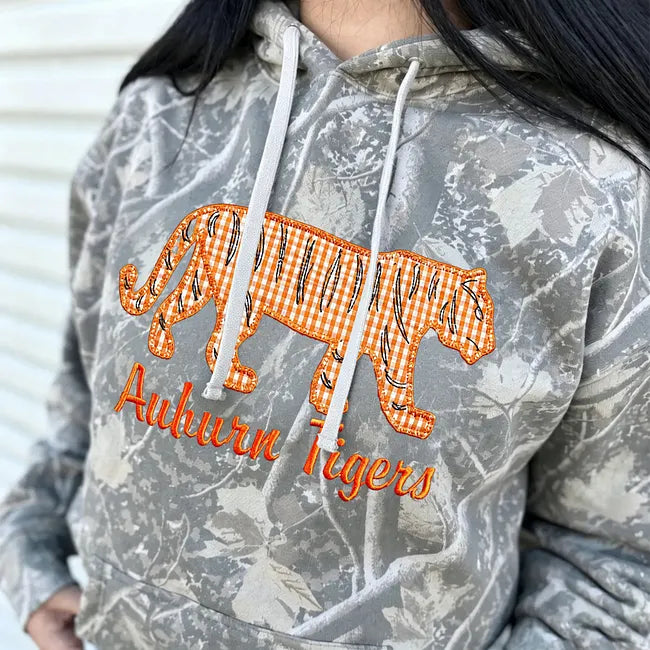 Custom College Spirit Camo Sweatshirt – Personalized Team Name & Mascot Icon | Game Day Wear